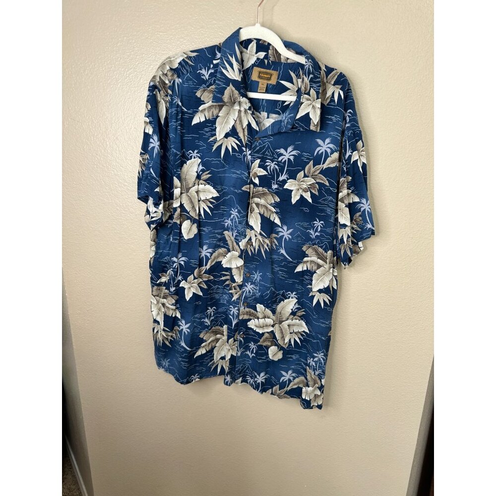Foundry Mens Blue shirt 2XL floral collared‎ rayon button up short sleeve